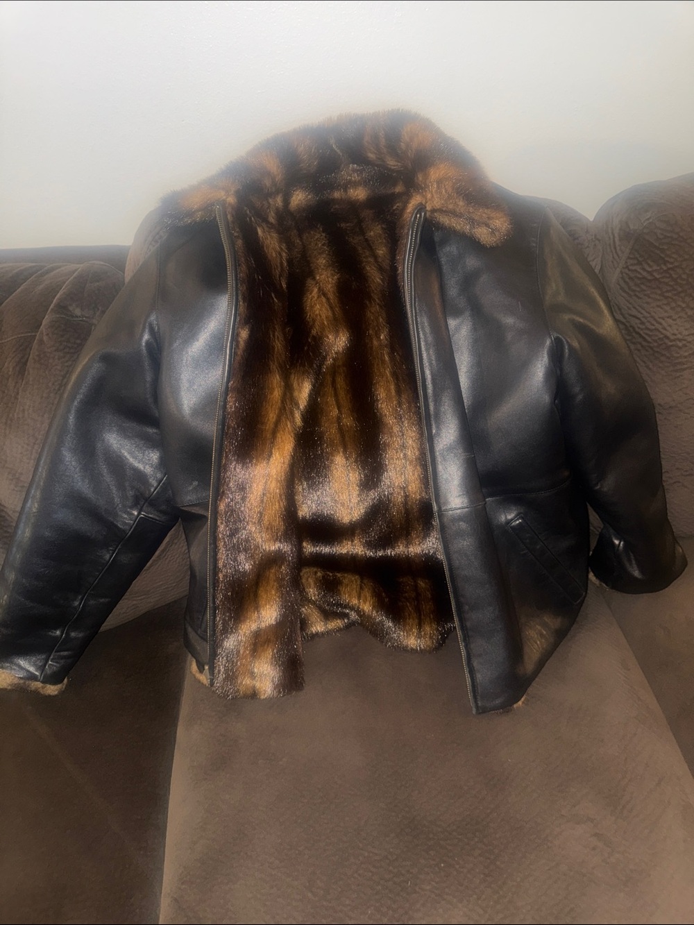Wilsons Leather Black Jacket with Brown Fur Trim